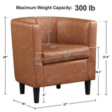 Yaheetech Accent Chair, PU Leather, Modern and Comfortable Armchairs, Upholstered Barrel Sofa Chair for Living Room Bedroom Waiting Room, Brown Yaheetech