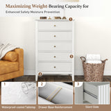 RoyalCraft White Fluted 5 Drawer Dresser for Bedroom, Tall Chest of Drawers with Ball Bearing Slide, Waterproof Lacquered Desktop,Modern Wood Storage Cabinet for Living Room RoyalCraft