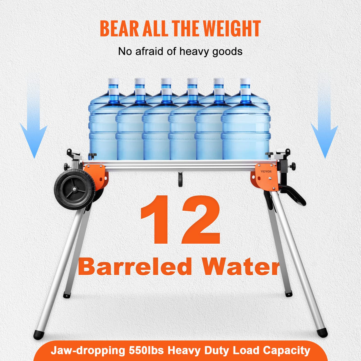 VEVOR Miter Saw Stand, 100in Collapsible Rolling Miter Saw Stand with One-piece Mounting Brackets Clamps Rollers, Heavy Duty Folding Miter Saw Stand with Sliding Rail, 500lbs Load Capacity VEVOR