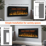 50 inches Electric Fireplace, Recessed and Wall Mounted Fireplace Heater and Linear Fireplace Inserts, with Timer, Remote Control, Adjustable Flame & Light Colors, 750W/1500W, Black Dreamflame