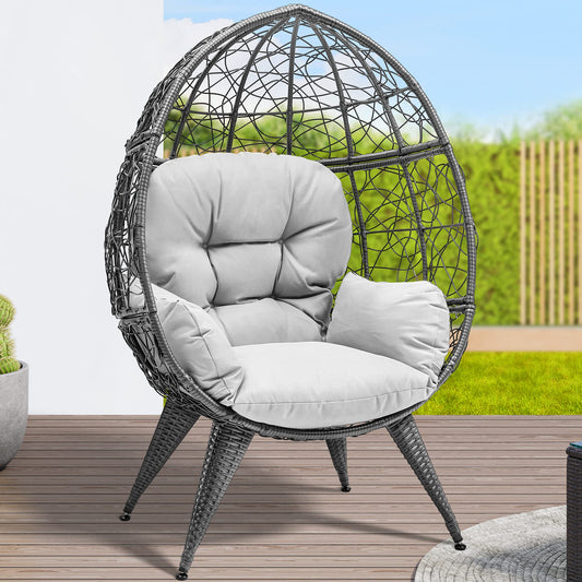 YITAHOME Egg Chair Wicker Outdoor Indoor Oversized Large Lounger with Stand Cushion Leveling Feet Egg Basket Chair 330lbs Capacity for Patio, Garden, Backyard, Balcony-Grey