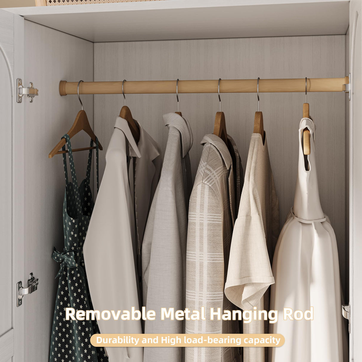 TOKSOM 4 Doors Freestanding Armoire Wardrobe Closet, 72" White Bedroom Wooden Closet Large Capacity Storage Armoire with 3 Drawerse and 3 Hanging Rod Shelves Clothes Organizer TOKSOM