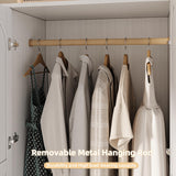 TOKSOM 4 Doors Freestanding Armoire Wardrobe Closet, 72" White Bedroom Wooden Closet Large Capacity Storage Armoire with 3 Drawerse and 3 Hanging Rod Shelves Clothes Organizer TOKSOM