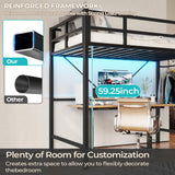 DICTAC Loft Bed Twin Size with Led Lights Metal Twin Loft Bed with Full-Length Guardrail and Ladder for Junior, Heavy Duty Metal Sltas Support,Noise-Free, Space-Saving, No Box Spring Needed, Black DICTAC