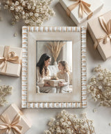 Afuly 5x7 Farmhouse Picture Frame Boho White Beads Photo Frame Wooden Distressed Wall Hanging Desk Standing Decor Artwork Personalized Birthday Gifts for Family, Couple, Friends Afuly