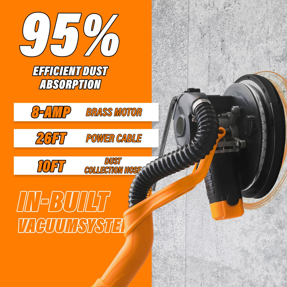 POPBULL Electric Drywall Sander (1050W) With Vacuum, Heavy Duty Drywall Sander with LCD Digital Display,9 Variable Speed 800-2100RPM,Foldable & Extendable Handle,12pcs Sanding Discs,Wood Floor etc POPBULL