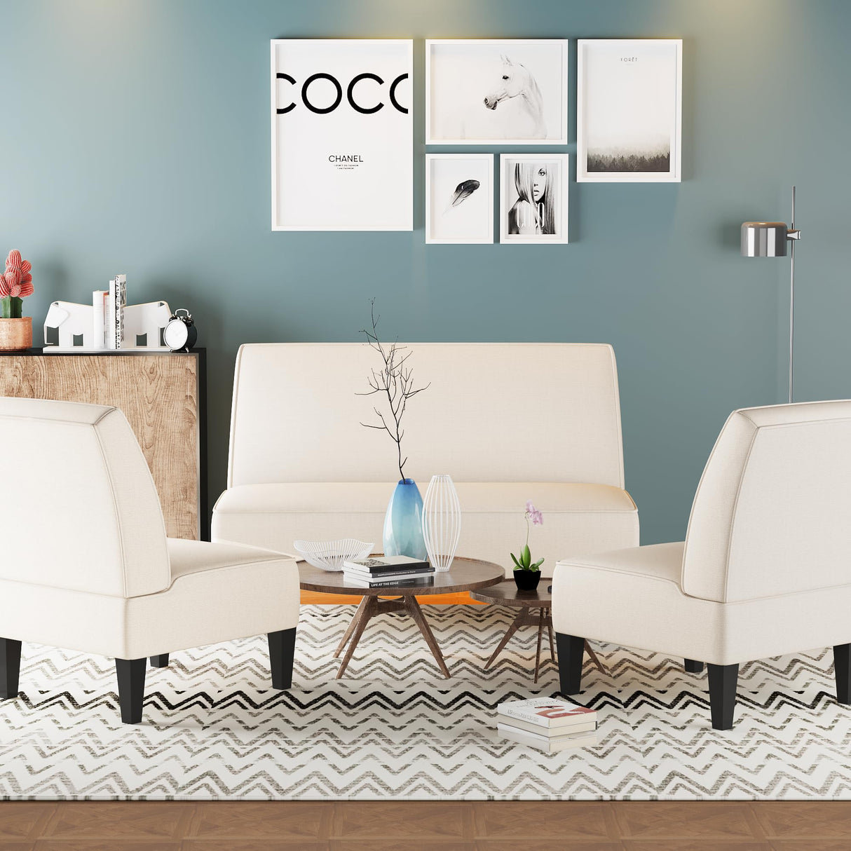 Yongqiang Small Loveseat Mini Sofa Couch Accent Upholstered Bench with Back Living Room Bedroom Office Armless Love Seat Settee Beige Yongqiang