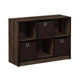 Furinno Basic 3x2 Cube Storage Bookcase Organizer with Bins, Columbia Walnut/Dark Brown Furinno