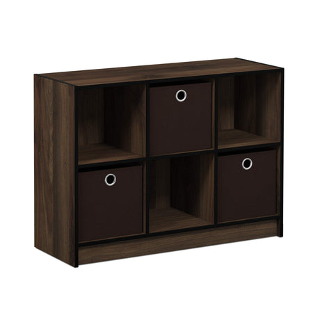 Furinno Basic 3x2 Cube Storage Bookcase Organizer with Bins, Columbia Walnut/Dark Brown Furinno
