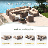 Aoxun 12 Piece Patio Furniture Set with 44” Fire Pit Table Wicker Rattan Outdoor Sectional Sofa Set with Coffee Table and Thickened Cushions, Beige (Waterproof Cover Included) Aoxun