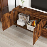 Bonzy Home Wall Mounted TV Stand for TVs up to 60", Industrial Entertainment Center with Bookshelves and Adjustable Shelves, 65" Wall Entertainment Center for Living Room, Rustic Brown Bonzy Home