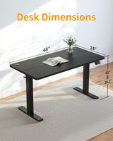 CubiCubi Height Adjustable Electric Standing Desk, 48 x 24 Inches Stand Up Table, Sit Stand Home Office Desk with Splice Board, Black CubiCubi