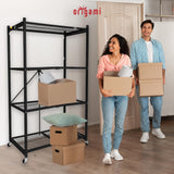 Origami R5 Foldable 4-Tier Garage Shelving Heavy Duty Shelving with Wheels, Metal Storage Rack Holds 1000 pounds, Garage Storage Rack & Organization, Storage Shelving (Black, R5 2-Pack) Origami