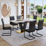CGHIJDM 71'' Dining Table Set for 6,Modern Dining Room Table Set for 6,Marble Dining Table with 6 PU Leather Dining Chairs,Gold Dining Room Table with Glossy V-Shaped Base Ideal for Kitchen CGHIJDM