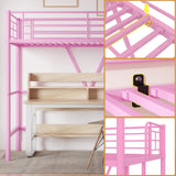 VECELO Twin Size Loft Bed with Full-Length Guardrails and Removable Ladder, Heavy-Duty Metal Frame, Space-Saving Design & Noise-Free, Pink VECELO