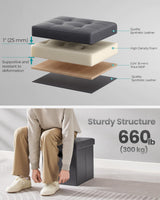 SONGMICS Mazie Collection - 15 Inches Ottoman with Storage, Footstool, Storage Ottoman with Metal Grommet Handles, Load 660 lb, for Dorm, Living Room, Bedroom, Synthetic Leather, Dark Gray ULSF030G01 SONGMICS