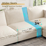 KKL J-Shaped Modular Sectional Sofa, 5 Seater Cloud Couch with Ottoman, Chenille Sectional Couches for Living Room, Apartment, Beige KKL