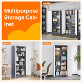 NODHM Metal Garage Storage Cabinets with Lock, 72" Storage Cabinet with Doors and Adjustable Shelves Tool Garage Cabinet for Home,Office,Warehouse (Gray & White) NODHM