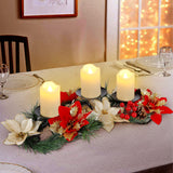 FORUP Christmas Centerpiece, Christmas Candle Holders, Christmas Tabletop Poinsettia Centerpiece with 3 Flameless Candle, Romantic Holiday Candelabrum for Home Party Christmas Table Mantel Decorations FORUP