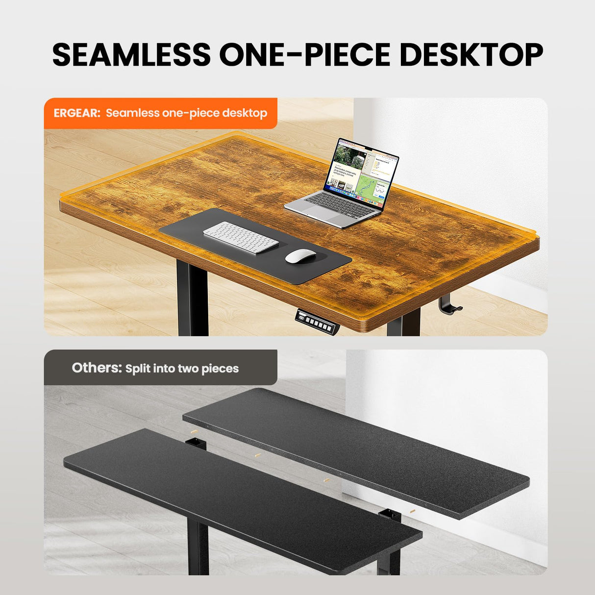 ErGear Whole Piece Standing Desk, 48x24 Inch Thick Adjustable Desk with 4 Height Memory, Electric Sit Stand Desk with Cable Management Tray, Ergonomic Desk for Home Office, Vintage Brown, EGESD73V ErGear