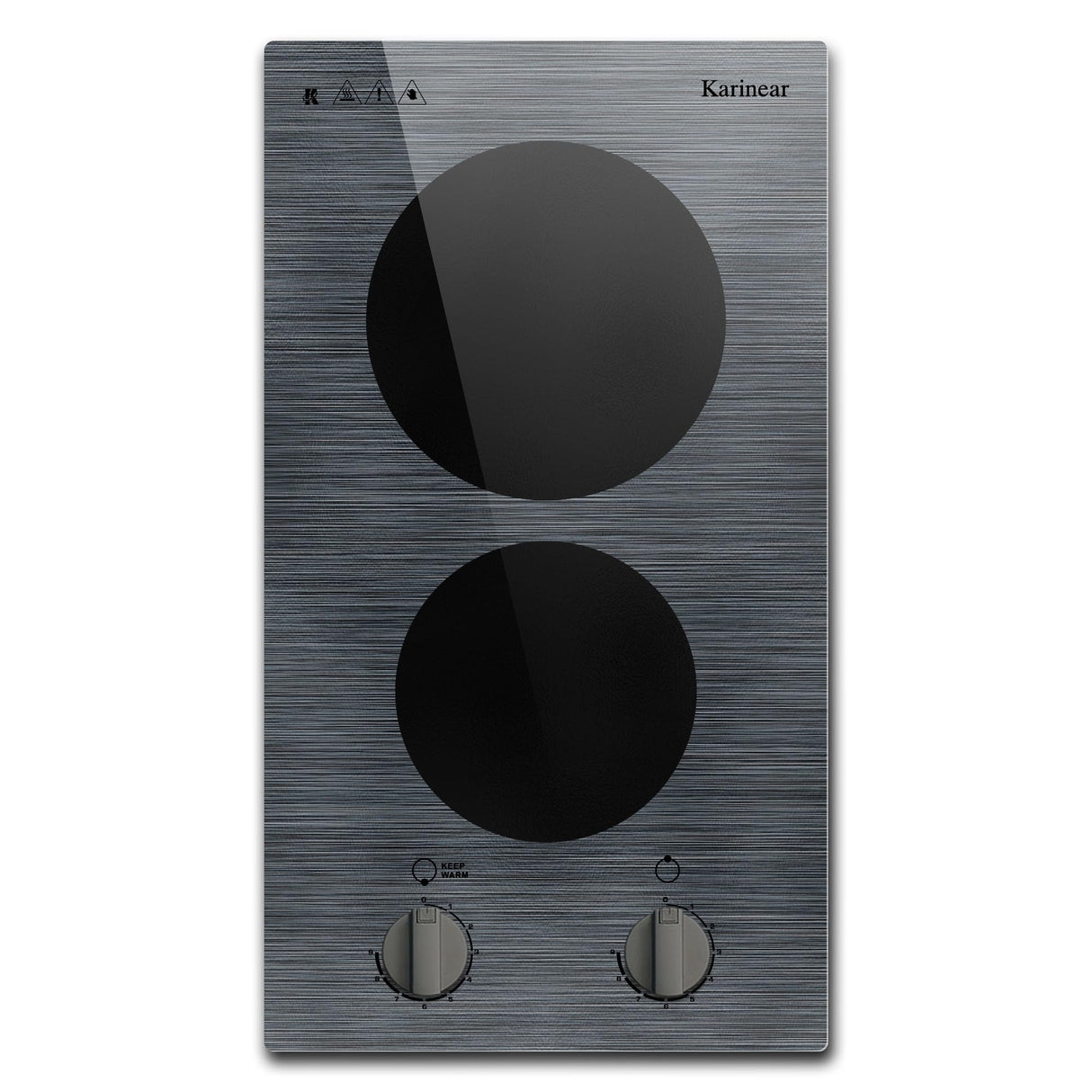 Karinear 2 Burners Electric Cooktop, 110v Electric Stove Top Knob Control, Built-in Countertop Electric Ceramic Cooktop with Beautiful Woodgrain Pattern Glass Surface, 110v Outlet Plug Karinear