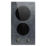 Karinear 2 Burners Electric Cooktop, 110v Electric Stove Top Knob Control, Built-in Countertop Electric Ceramic Cooktop with Beautiful Woodgrain Pattern Glass Surface, 110v Outlet Plug Karinear