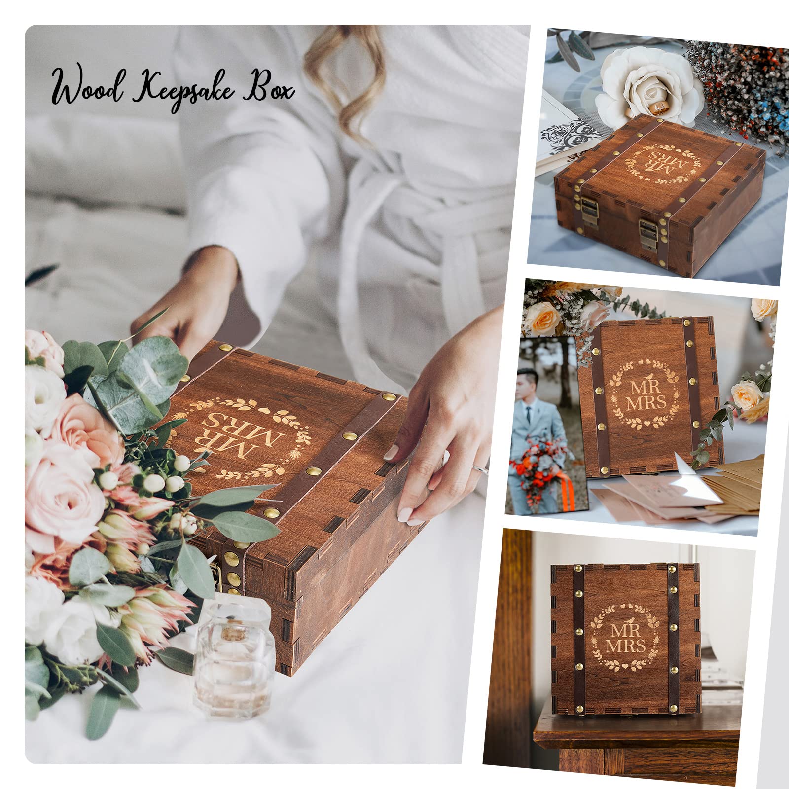 AW BRIDAL Wedding Keepsake Box with Lids Wood Memory Box Bridal Shower Gifts Wedding Engagement Gifts for Couples Mr Mrs Storage Gift Box - WoodArtSupply