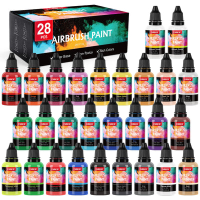 ESRICH Airbrush Paint 26 Colors (1 oz) with 2 Thinner,Air Brush Painting Set Acrylic Ready to Spray, Air Brushes Paint,Water-Based Airbrush Paint Set for Metal,Plastic,Canvas,Wood,Air brush Paint Kit