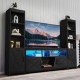 YITAHOME Farmhouse TV Stand for 65inch TV, Entertainment Center with Storage, Adjustable LED Lights & Power Hub, TV Cabinet with Bookshelves for Living Room/Apartment, Black YITAHOME