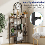 HIGDBFE Bookshelf with Wall Clock, Triple Bookcase with Open Display Shelves, Industrial Style Book Shelves, Modern Display Shelf for Living Room, Bedroom, Home Office, Rustic Brown HIGDBFE