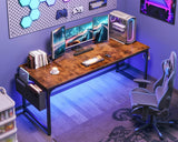 ODK Computer Desk Large Office Desk, 63 Inch Gaming Desk with Storage, Modern PC Desk Work Table with Headphone Hook for Home Office, Splice Board, Rustic Brown ODK