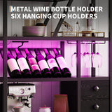 GAOMON Bar Cabinet with Power Outlets, 71.2" Tall Wine Liquor Cabinets with LED Lights and Glass Holder, Coffee Bar Station for Living Room, Microwave Stand Bakers Rack Cabinets GAOMON