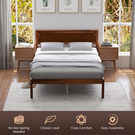 KOMFOTT Full Size Wood Platform Bed Frame with Headboard, Solid Wood Bed Frame with Slat Support, 7-Leg Support, Under Bed Storage, 16-Inch Mattress Foundation Bedroom Furniture, No Box Spring Needed KOMFOTT