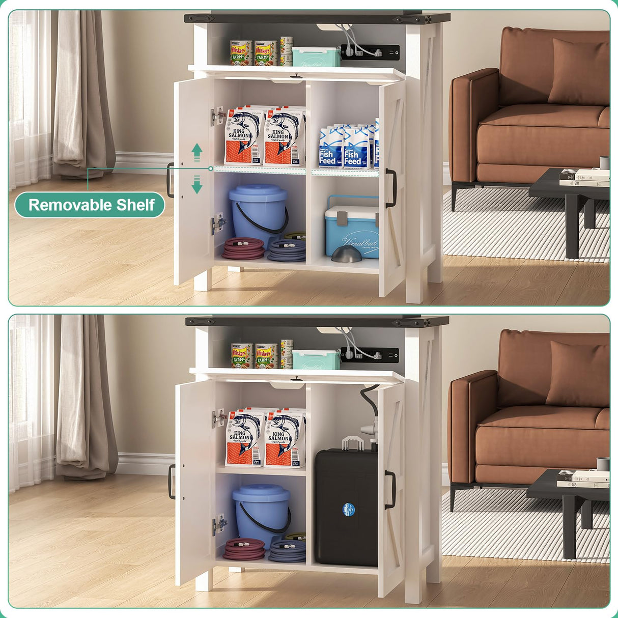 Suadism 20 Gallon Aquarium Stand With Charging Station, Farmhouse Fish Tank Stand, Reptile Tank Stand Terrarium Stand with Drawer and Cabinet Storage, Sturdy Heavy Duty 27.6"×15.7" Tabletop - White Saudism