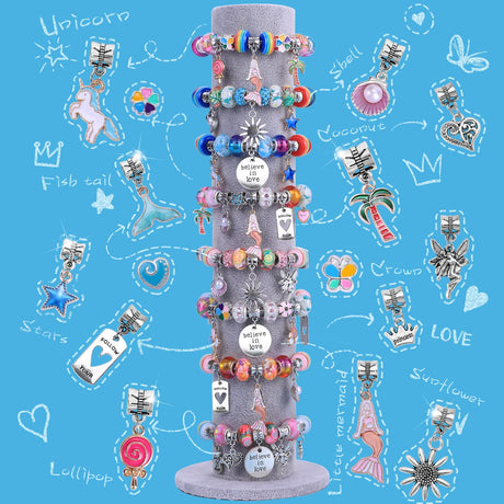 AIPRIDY Charm Bracelet Making Kit,Unicorn Mermaid Crafts Gifts Set Can Inspires Imagination and Creativity,Jewelry Making Kit Perfect Gifts for Girls 5-12 Years Old(72 Pieces Mermaid Aqua) AIPRIDY