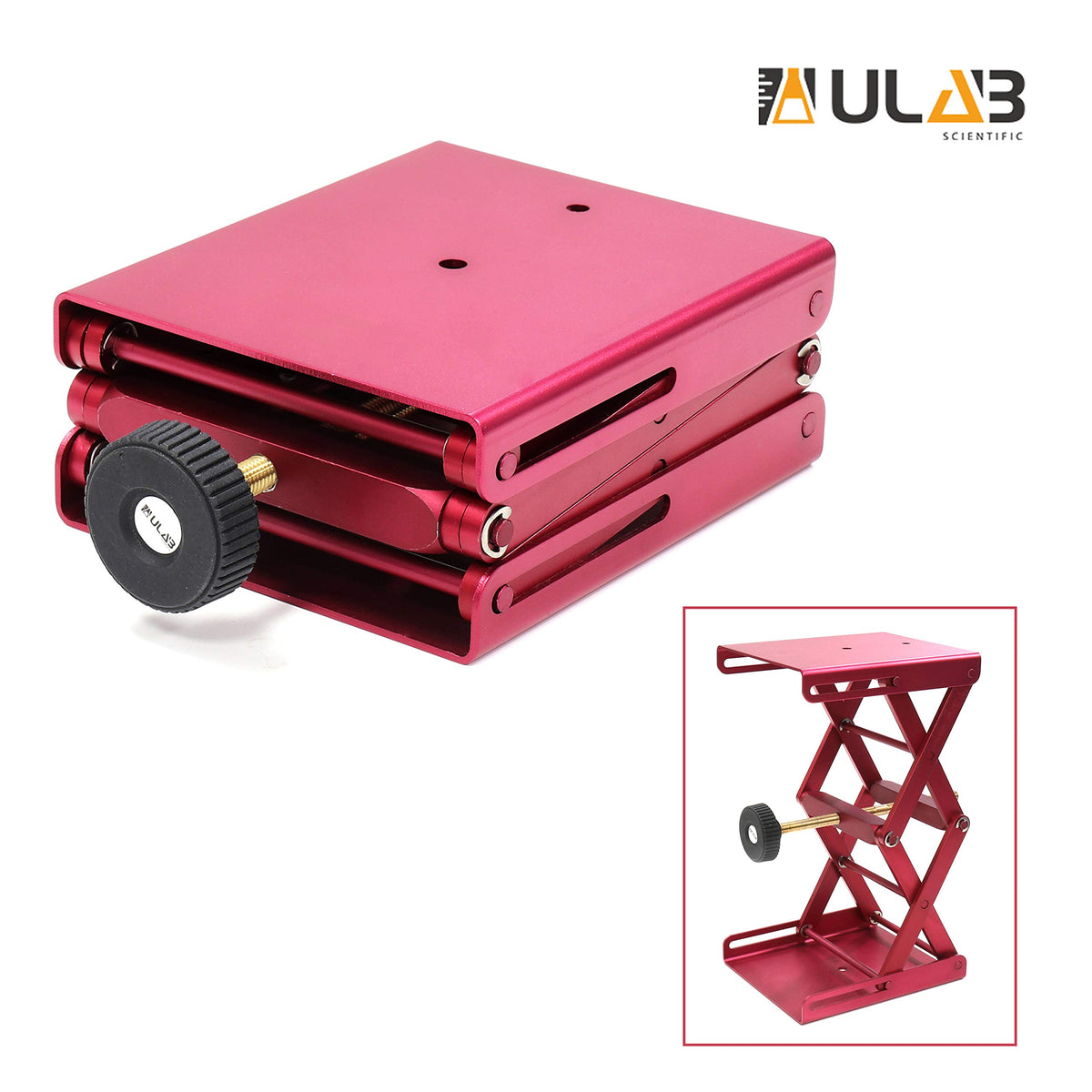 ULAB Scientific Lab Jack, Aluminium Lift Table, Jack Platform 4.8"x5.5" Max. Height up to 9.5", Heavy Duty, ULJ1001 ULAB