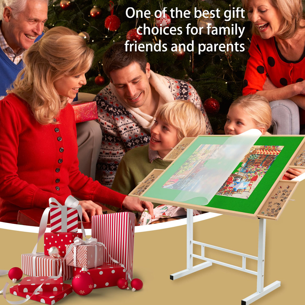 1500 Pieces Puzzle Table with Legs Portable Jigsaw Puzzle Table with Drawers Angle & Height Adjustable Puzzle Tables for Adults Tilting Folding Puzzle Board Table Birthday Gifts for Women & Men QUTMISAMY