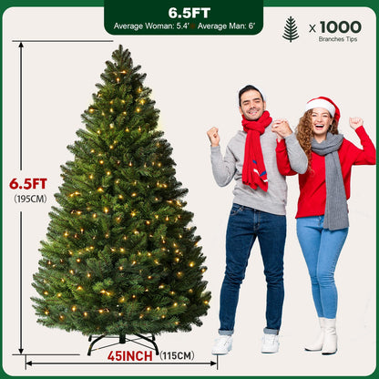 GTRACING 6.5ft Christmas Tree, Artificial Xmas Tree with 1000 Branch Tips and Light Holiday Party Decorations 1 Minute Christmas Tree for Home Office Easy Assembly, Metal Hinges & Foldable Base