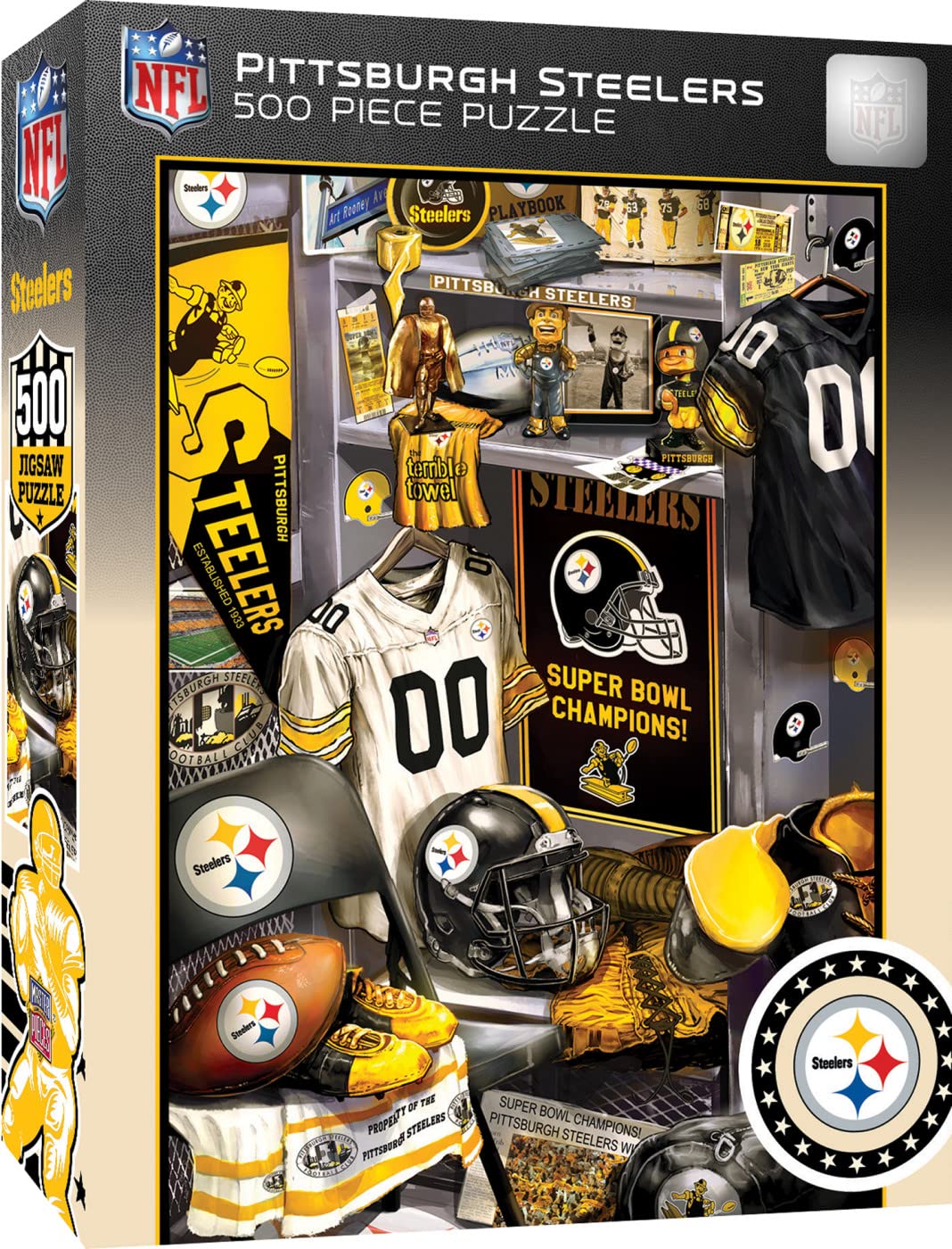MasterPieces Game Day 500 Piece Jigsaw Puzzle for Adults - NFL Pittsburgh Steelers Locker Room - 15"x21" Masterpieces
