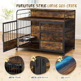 WARCAT Large Furniture Dog Crate, Heavy Duty Dog Crate, Dog Kennel Indoor, Wood Dog Cage Table with Adjustable Lighting Color, Sturdy Metal, 44" L×26" W×37" H, Brown WARCAT