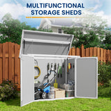 Amopatio 41 Cu Ft Outdoor Storage Shed, Horizontal Resin Trash Can Storage, Weather Resistance, Storage Box with Floor Included for Garden Tools, Lawn Mowers, Garbage Cans, Patio Use, Sandstone Amopatio