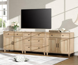 WAMPAT Farmhouse TV Stand for 100 Inch TV, 3-in-1 TV Console Table with 5 Drawers and 4 Doors, Entertainment Center for 75/80/85/90 Inch TV, Kitchen Sideboard Buffet Cabinet for Dining Room, Oak WAMPAT