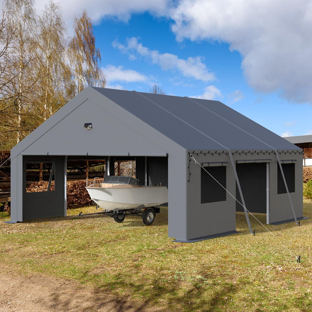Benass 20x20 Carport Heavy Duty, Portable Garage 20x20 Heavy Duty, 2 Car Carport Canopy with Side Doors & Windows and Removable Sidewalls, Grey Benass