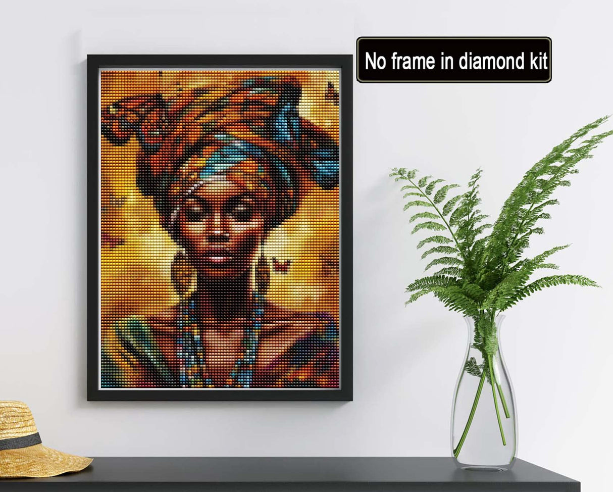 Reofrey DIY Diamond Art Kits for Adults African Woman, Full Drill Round Rhinestone Diamond Painting Kits, Cross Stitch Embroidery Canvas for Crafts Home Wall Decor 30x40cm Reofrey