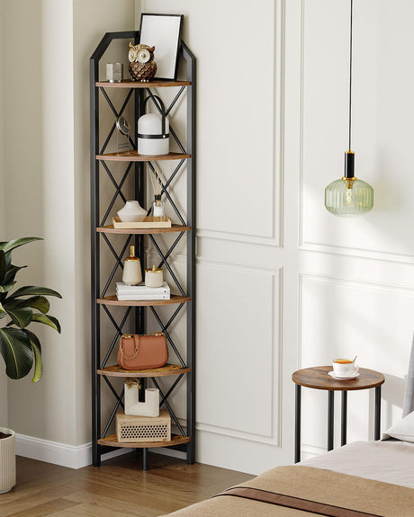 CHOEZON 6-Tier Corner Shelf, Industrial Corner Bookshelf, 71.2" Corner Storage Stand, Plant Stand Display Shelf, Corner Bookcase for Bedroom, Living Room, Home Office, Rustic Brown and Black TCJ11BF CHOEZON