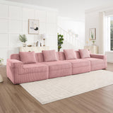 153.5 Cloud Sofa with Deep Seats and Wide Armrests，Boneless Sectional Couch with High Density Memory Foam Sofa, 4 Seater Sofa for Living Room Apartments - No Assembly, Corduroy,Pink HUMEHA