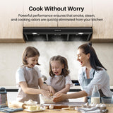 FIREGAS Black Under Cabinet Range Hood 36 Inch, Ducted/Ductless Convertible Kitchen Hood with 3 Speed Exhaust Fan, 300 CFM, LED Lights, Brushlesss DC Motor Vent Hood for Kitchen FIREGAS