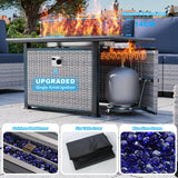 11-Piece Patio Furniture Set, Outdoor Patio Furniture with Fire Pit Table, Swivel Chairs Set, Thick Cushions, Modular Patio Sofa, Dual-Strand Wicker Rattan, Rust-Resistant Frame, Navy Blue Sweecci