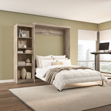 Bestar Pur Queen Murphy Bed with Shelving Unit, 90-inch Space-Saving Sleeping Arrangement for Multipurpose Room in Rustic Brown Bestar