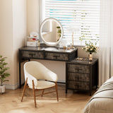 Unikito Computer Desk with 5 Drawers, Reversible Home Office Desk with Power Outlets, Sturdy Writing Desk with File Cabinet and Printer Stand, Vanity Desk with Storage for Small Space, Black Oak Unikito